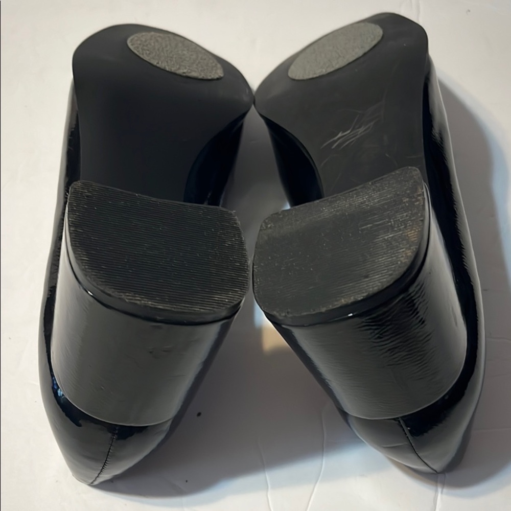 Stylish Black Patent Loafers with Gold Buckle - Picture 6 of 8